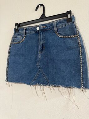 Crystal-Trim Blue Denim Mini Skirt